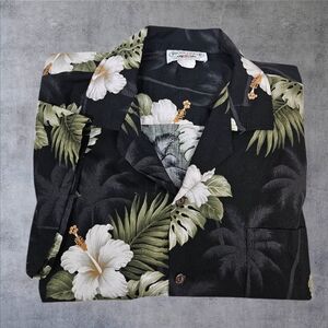Vintage 90s Pacific Legend White Hibiscus Flower Hawaiian Shirt Size‎ Large D73
